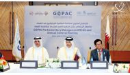 Speaker of the Shura Council H E Hassan bin Abdullah Al Ghanim (centre), Chairman of the Administrative Control and Transparency Authority Hamad bin Nasser Al Misned (left) and Executive Director of the UN Institute for Training and Research Nikhil Seth during the parliamentary dialogue organised by Global Organization of Parliamentarians Against Corruption.