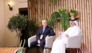 Habes Howail, External Relations Manager, CEO Office at Qatar Foundation in conversation with Abdulrahman Al Eryani, former Minister of Water and Environment of Yemen, during the Earthna Summit 2023.