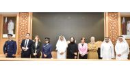 President of the Supreme Judiciary Council and President of the Court of Cassation, H E Dr. Hassan Lahdan Al Mohannadi (sixth right); QU President, Dr. Hassan Al Derham (second right); former President of QU, Prof. Sheikha Abdulla Al Misnad (fifth right); Dean of College of Education, Dr. Hessa bint Hamad bin Khalifa Al Thani (third right); Dean of the College of Law at QU, Dr. Talal Abdullah Al Emadi (first right) and other dignitaries and participants during the conference.