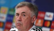 Real Madrid's Italian coach Carlo Ancelotti holds a press conference at the Ciudad Real Madrid training complex in Valdebebas, outskirts of Madrid on March 14, 2023, on the eve of the UEFA Champions League last 16 second leg football match between Real Madrid CF and Liverpool FC. Photo by PIERRE-PHILIPPE MARCOU / AFP