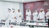 Director-General of QNA Ahmed bin Saeed Al Rumaihi and other officials at the opening of the training facility at the agency's headquarters in Al Dafna, Doha. 