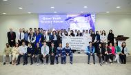 Student delegates who were selected to represent Qatar at the London International Science Forum pose with teachers and organisers of Qatar Youth Science Forum 2023.
