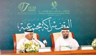 Director General of General Directorate of Endowments Dr. Sheikh Khalid bin Mohammed Al Thani (right) and Head of A Flower Each Spring programme Dr. Saif bin Ali Al Hajri during a press conference. 