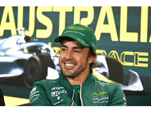 Aston Martin's Spanish driver Fernando Alonso speaks at a drivers press conference ahead of the 2023 Formula One Australian Grand Prix at the Albert Park Circuit in Melbourne on March 30, 2023. Photo by WILLIAM WEST / AFP