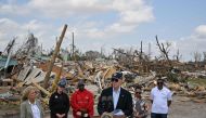 US President Joe Biden speaks during a press conference in a storm-stricken area of Rolling Fork, Mississippi, on March 31, 2023. - The Bidens are visiting Rolling Fork, Mississippi, a week after it was devastated by a tornado that ripped through the southern state, killing at least 25 people. (Photo by Mandel NGAN / AFP)