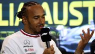 Mercedes' British driver Lewis Hamilton speaks at a press conference after the 2023 Formula One Australian Grand Prix at the Albert Park Circuit in Melbourne on April 2, 2023. Photo by Martin KEEP / AFP