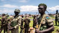 Members of the South Sudanese army at arrive for deployment at the International Airport in Goma, Eastern Democratic Republic of Congo, on April 2, 2023.(Photo by Glody MURHABAZI / AFP)