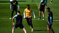 Inter Milan's Cameroonian goalkeeper Andre Onana takes part in a training session at Luz stadium in Lisbon, on April 10, 2023, ahead of the UEFA Champions League round of 8 first-leg football match against Benfica. Photo by GABRIEL BOUYS / AFP