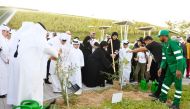 On the sidelines of the Qatari Family Day celebrations Minister of Municipality H E Dr. Abdullah bin Abdulaziz bin Turki Al Subaie and Minister of Social Development and Family H E Maryam bint Ali bin Nasser Al Misnad with other officials and guests planting trees at the Expo 2023 Doha venue which is being developed at Al Bidda Park. The six-month long expo is scheduled to be held from October 2, 2023, to March 28, 2024, with the participation of over 80 countries.