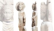 A handout picture released by the Egyptian Ministry of Tourism and Antiquities on April 27, 2023 shows a statue of Buddha uncovered in Egypt's ancient seaport of Berenice, now known as Medinet el Haras, shedding light on the ancient trade ties with India under the Roman empire. (Photo by Egyptian Ministry of Antiquities / AFP) 