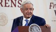 Handout picture released by Mexican Presidency press office showing Mexican President Andres Manuel Lopez Obrador during a press conference in Mexico City, on April 28, 2023, following his return to office after a Covid-19 infection. (Photo by Handout / Mexican Presidency / AFP) 