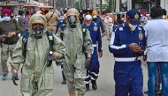 National Disaster Response Force (NDRF) personnel arrive to inspect the gas leak accident at a factory in Ludhiana on April 30, 2023. Photo by AFP