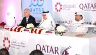 Qatar Airways Group Chief Executive H E Akbar Al Baker; Chief Operating Officer, Hamad International Airport, Eng. Badr Al Meer; and Chief Commercial Officer, Thierry Antinori during the press conference.