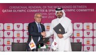 QOC President H E Sheikh Joaan bin Hamad Al Thani and COE President Alejandro Blanco during the event in Doha yesterday.  