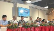 Philippine Independence Day press conference led by Organising Committee Chairman Jyerex Abrasado (fourth left) along with other officials at Bos Geo Pares Restaurant in Al Muntazah 