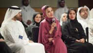 Chairperson of Qatar Foundation (QF) H H Sheikha Moza bint Nasser speaks during QF's annual Alumni Forum held at Multaqa (Education City Student Center). 