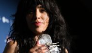 Singer Loreen performing on behalf of Sweden poses with the trophy after winning the final of the Eurovision Song contest 2023 on May 14, 2023 at the M&S Bank Arena in Liverpool, northern England. (Photo by Oli Scarff / AFP)