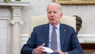 US President Joe Biden speaks during a meeting on the debt ceiling with US House Speaker Kevin McCarthy (R-CA), not pictured, in the Oval Office of the White House in Washington, DC, on May 22, 2023. (Photo by SAUL LOEB / AFP)

