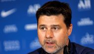 (Files) Paris Saint-Germain's Argentinian head coach Mauricio Pochettino at a press conference during the spring training camp in Qatar's capital Doha on May 15, 2022. (Photo by Karim Jaafar / AFP)