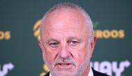 Australia's head coach Graham Arnold announces his squad during a press conference in Sydney on June 6, 2023, ahead of their friendly football match against Argentina in Beijing. (Photo by Saeed Khan / AFP)