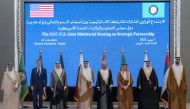Prime Minister and Minister of Foreign Affairs H E Sheikh Mohammed bin Abdulrahman bin Jassim Al Thani with  US Secretary of State Antony Blinken and Their Highnesses and Excellencies the Foreign Ministers of the GCC countries during the meeting.