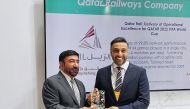 A Qatar Rail official receiving Middle East and North Africa Recognition Award  in Barcelona, Spain.
