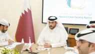 President of National Cyber Security Agency H E Eng. Abdul Rahman bin Ali l Farahid Al Maliki during his meeting with  Chairman of National Cybersecurity Center of the Statae of Kuwait H E Eng. Mohammad Abdulaziz Bu-Erki via videoconferencing.