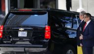 Former President Donald Trump arrives at the Wilkie D. Ferguson Jr. United States Federal Courthouse to be arraigned on charges of mishandling classified documents on June 13, 2023 in Miami, Florida. (Photo by Octavio Jones / GETTY IMAGES NORTH AMERICA / Getty Images via AFP)
