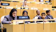 Minister of Social Development and Family H E Maryam bint Ali bin Nasser Al Misnad addressing the event yesterday.