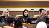 Minister of Social Development and Family, and Chairperson of the 42nd session of the Council of Arab Ministers of Social Affairs H E Maryam bint Ali bin Nasser Al Misnad (centre) speaks at the event. 