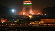 File photo: An illuminated India Gate war memorial in New Delhi. While the world is on the brink of recession, the Indian economy is booming. AFP