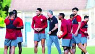 Qatar coach Carlos Queiroz during a training session with players ahead of their friendly against New Zealand yesterday.