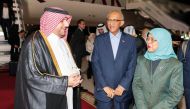 President of the Republic of Singapore H E Halimah Yacob with the Director of Protocol Department at the Ministry of Foreign Affairs H E Ibrahim bin Yousif Fakhro on her arrival at the Hamad International Airport in Doha on Monday.