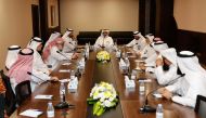 Minister of Awqaf and Islamic Affairs and Head of the Qatari Haj Mission H E Ghanem bin Shaheen Al Ghanem meeting with Qatar Haj Mission officials during his visit to camps of Qatari pilgrims in Mina and Arafah.