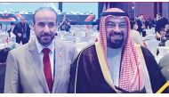QOC Second Vice President Dr Thani bin Abdulrahman Al Kuwari poses with OCA President Sheikh Talal Al Fahad Al Sabah (right) during the 42nd OCA General Assembly in Bangkok yesterday.  