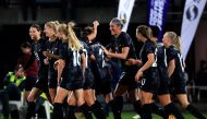 New Zealand players celebrate a goal during the women's international friendly football match between New Zealand and Vietnam ahead of the Women's World Cup 2023 football tournament, in Napier on July 10, 2023. Photo by Dave LINTOTT / AFP