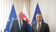Slovakia's Minister of Foreign Affairs H E Miroslav Wlachovsky with Ambassador of Qatar H E Sultan bin Salmeen Al Mansouri.