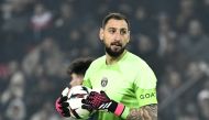 Paris Saint-Germain's Italian goalkeeper Gianluigi Donnarumma holds the ball during the French L1 football match between Paris Saint-Germain (PSG) and Olympique Lyonnais (OL) at The Parc des Princes Stadium in Paris on April 2, 2023. Photo by STEPHANE DE SAKUTIN / AFP