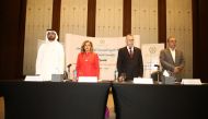 Secretary-General of ANNHRI H E Sultan bin Hassan Al Jamali (first left) during the conference along with other representatives in Cairo yesterday.