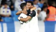 Al Sadd's Gonzalo Plata is congratulated by a teammate after the Ecuadorian scored the winning goal.