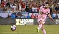 Lionel Messi #10 of Inter Miami CF takes his penalty kick attempt during the Leagues Cup 2023 Round of 16 match between Inter Miami CF and FC Dallas at Toyota Stadium on August 06, 2023 in Frisco, Texas. Logan Riely/Getty Images/AFP
