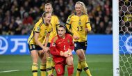 Sweden's goalkeeper #01 Zecira Musovic (C) is congratulated by Sweden's defender #06 Magdalena Eriksson (L) and Sweden's defender #13 Amanda Ilestedt (R) after making a save during the Australia and New Zealand 2023 Women's World Cup round of 16 football match between Sweden and USA at Melbourne Rectangular Stadium in Melbourne on August 6, 2023. Photo by WILLIAM WEST / AFP