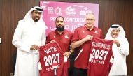 From left: Director of National Teams Yassin Ismail, fitness coach Nathaniel Alkidos, head coach Thanassis Skortopoulos and Qatar Basketball Federation Secretary General Saadoun Sabah Al Kuwari during a press conference, yesterday.