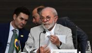 Brazil's President Luiz Inacio Lula da Silva attends the Amazon Summit at the Hangar Convention Centre in Belem, Para State, Brazil, on August 9, 2023. (Photo by Evaristo SA / AFP)
