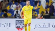 Al Nassr’s Portuguese forward Cristiano Ronaldo celebrates after scoring his team’s second goal against Al Hilal during the King Salman Club Cup final. AFP