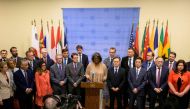 US Ambassador to the UN Linda Thomas-Greenfield speaks to the press after a UN Security Council meeting to discuss the situation in North Korea, at UN headquarters in New York on August 17, 2023. (Photo by Angela Weiss / AFP)