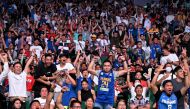 Fans react during the FIBA Basketball World Cup group A match between Philippines and Dominican Republic at Philippine Arena in Bocaue on August 25, 2023. (Photo by Jam Sta Rosa / AFP)