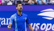 Serbia's Novak Djokovic reacts during his US Open tennis tournament men's singles third round match against Serbia's Laslo Djere at the USTA Billie Jean King National Tennis Center in New York City, on September 1, 2023. (Photo by Corey Sipkin / AFP)
 