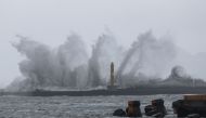 Huge waves are seen in Yilan as Typhoon Haikui makes landfall in eastern Taiwan on September 3, 2023. Photo by I-Hwa Cheng / AFP