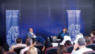 Dean of GU-Q Dr. Safwan Masri and Professor Carol Becker during the discussion. 